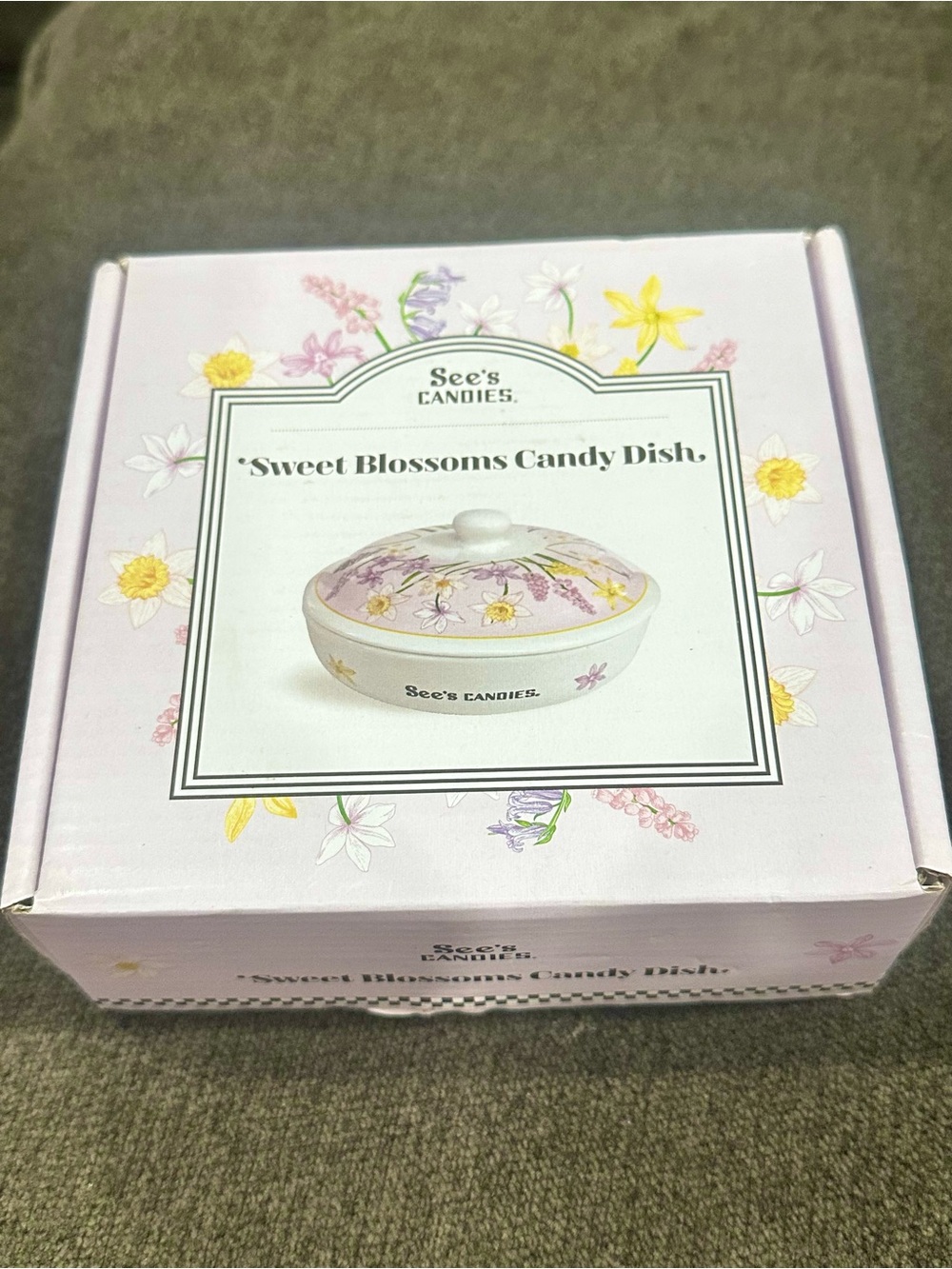 NEW in box: See’s Candies Sweet Blossoms Candy Dish Collectors Cover Dish